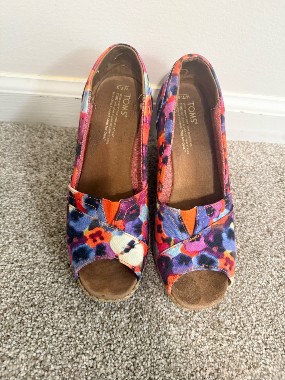 TOMS Women's Floral Canvas Peep-Toe Wedges - Blue, Pink & Orange